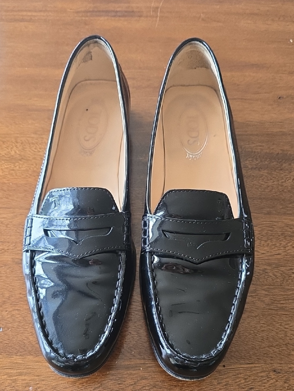 Tod's Black Patent Leather Penny Loafers